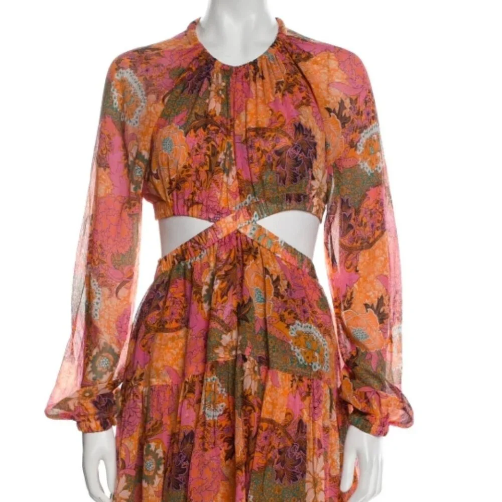 NWOT A.L.C. Izzy Fit & Flare Floral Cut Out Silk Boho Mini Dress XS $695
